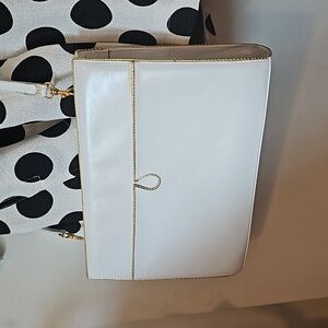 Bally Rare White Leather Crossbody Clutch with Gold Trim Vintage